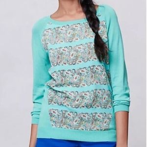 Moth Anthropologie Mint Paisley Print Sweater